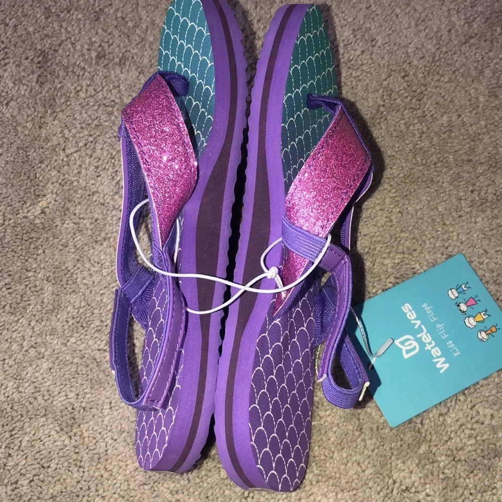 Warelves Flip Flops 32/33 little kids size 13‎ 14 Fish Scale Mermaid Purple NWT
